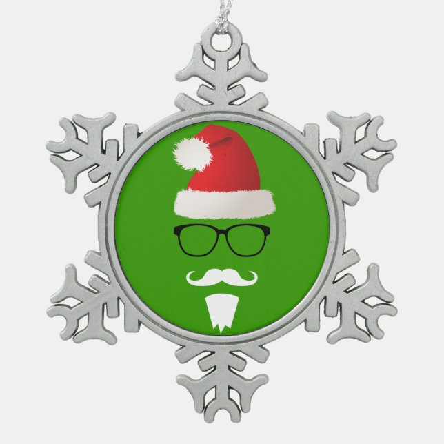 Hipster Weihnachtsmann Schneeflocken Zinn-Ornament (Vorderseite)