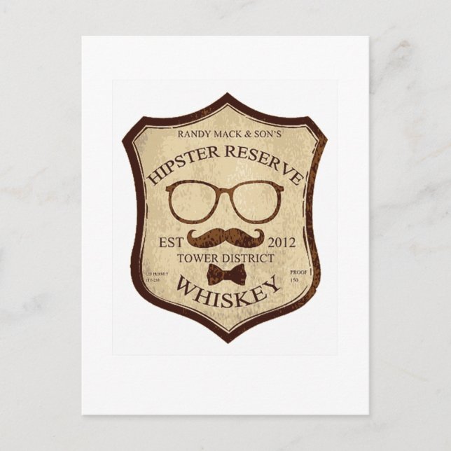 Hipster-Whiskey-Logo Postkarte (Vorderseite)