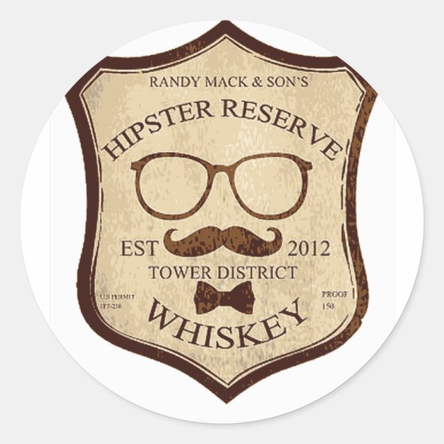 Hipster-Whiskey-Logo Runder Aufkleber (Vorderseite)
