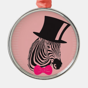 Hipster Zebra mit Top-Hut und Bow-Krawatte Silbernes Ornament