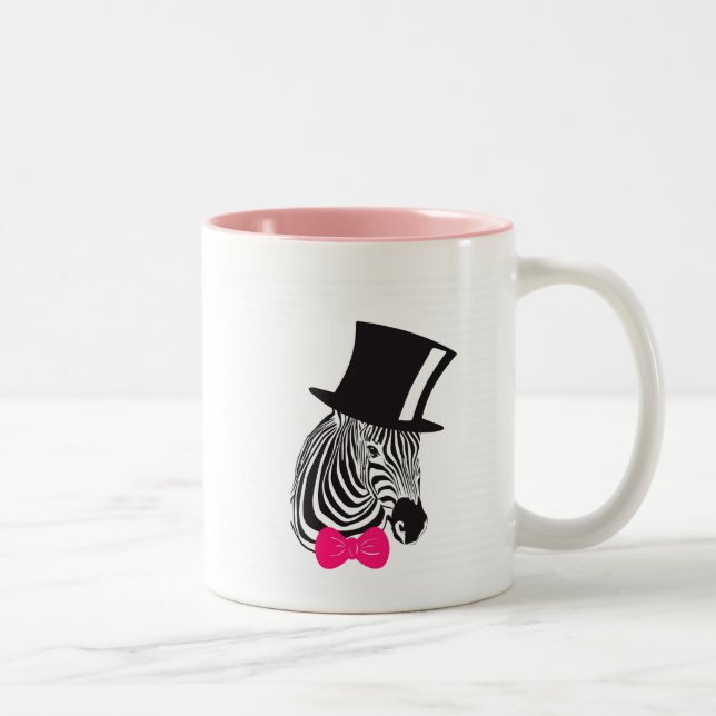 Hipster Zebra mit Top-Hut und Bow-Krawatte Zweifarbige Tasse (Rechts)