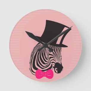 Hipster Zebra mit Tophut und Bow-Krawatte Runde Wanduhr