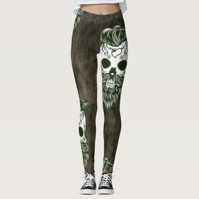 Hipster-Zuckerschädel Halloween-Muster Leggings (Vorderseite)