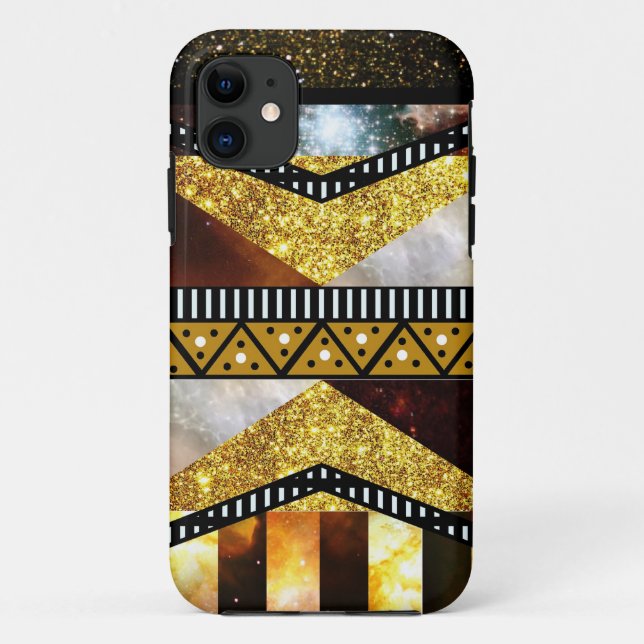 Hipsterchic-goldener Imitat-Glitzer-Galaxie-Azteke Case-Mate iPhone Hülle (Rückseite)
