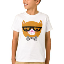 Hipsterkatzen-Shirt mit Gläsern und Bogen-Krawatte