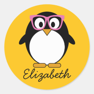 HipsterPenguin - niedliches Cartoon-Gelb-Rosa Runder Aufkleber