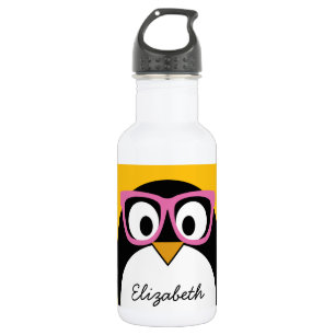 HipsterPenguin - niedliches Cartoon-Gelb-Rosa Trinkflasche