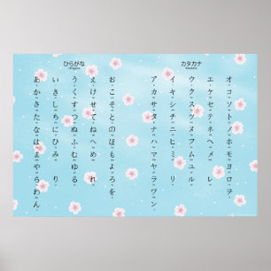 Hiragana Katakana Japanische Sakura Blüten Poster