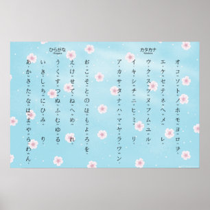 Hiragana Katakana Japanische Sakura Blüten Poster