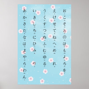 Hiragana mit romanischen japanischen Sakurenblüte Poster