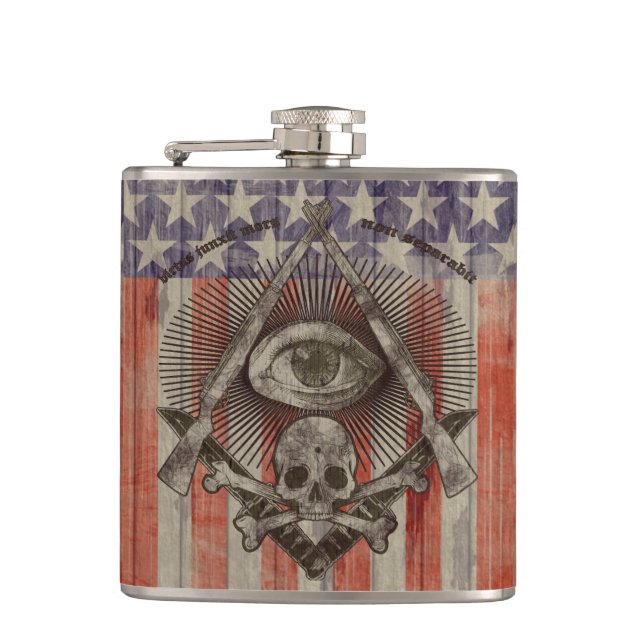 Hiram Abiff Freimaurerflasche mit amerikanischen Flachmann (Vorderseite)