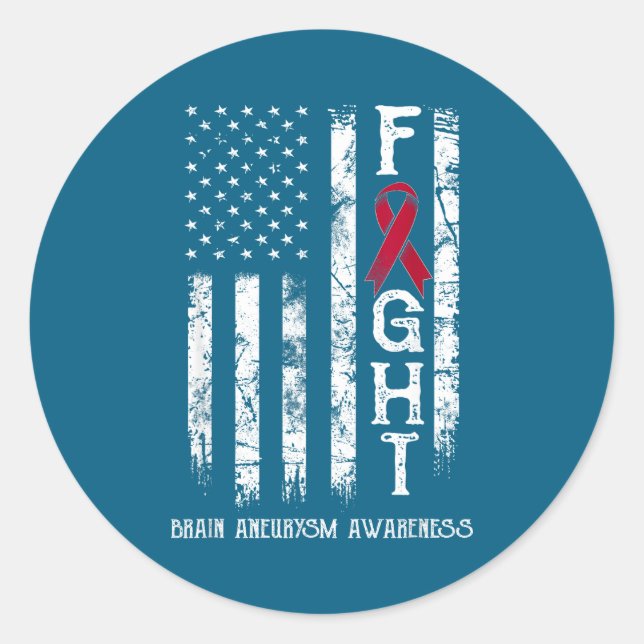 Hirnaneurysma-Krieger US-Flagge Runder Aufkleber (Vorderseite)