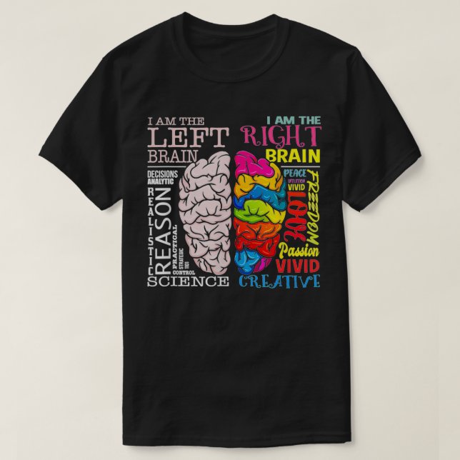 Hirnteile Links und rechte Gehirnneurowissenschaft T-Shirt (Design vorne)
