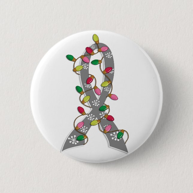 Hirntumor-Weihnachtslicht-Band Button (Vorderseite)