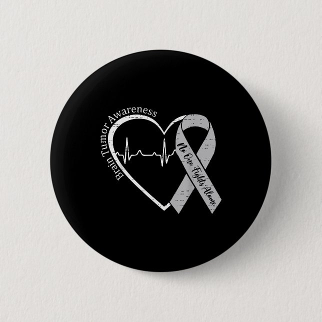 Hirntumorbewusstsein Herz Grau Ribbon Männer Fraue Button (Vorderseite)