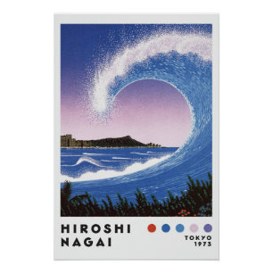Hiroshi Nagai Inspirred Ocean Wave Retro Art Print Poster