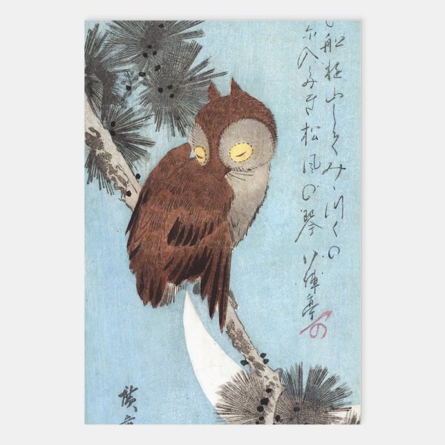 Hiroshige - Horned Owl, Pine und Crescent Moon Geschenkpapier Set (Von Creator hochgeladen)