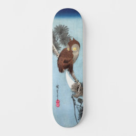 Hiroshige - Horned Owl, Pine und Crescent Moon Skateboard