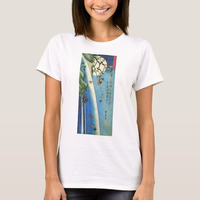 Hiroshige Moon Über dem Wasserfall Japanische Kuns T-Shirt (Vorderseite)