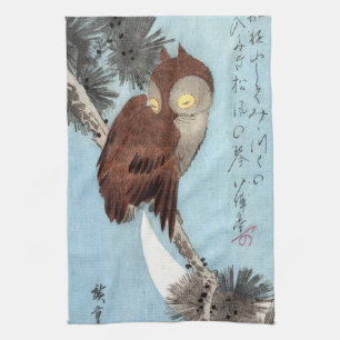 Hiroshige - Ohreneule, Kiefer und Halbmond Geschirrtuch
