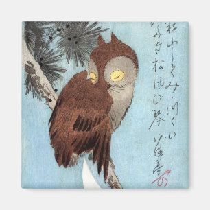 Hiroshige - Ohreule, Kiefer und Halbmond Magnet