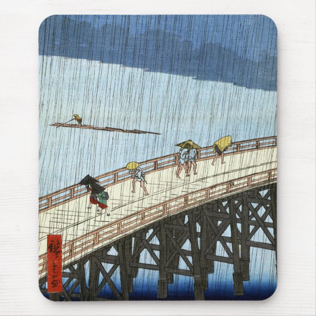 Hiroshige Plötzliche Dusche über Shin-Ōhashi Bridg Mousepad (Vorne)