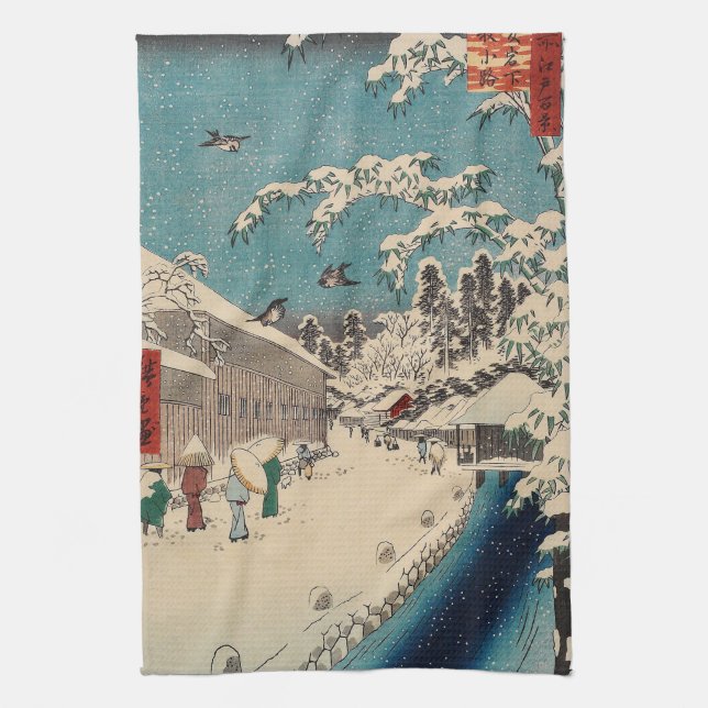 Hiroshige Winterlandschaft Japan Land Geschirrtuch (Vertikal)