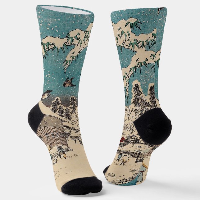 Hiroshige Winterlandschaft Japan Land Socken (Gewinkelt)