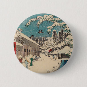 Hiroshige Winterlandschaft Japan Ukiyo-e Antiquitä Button