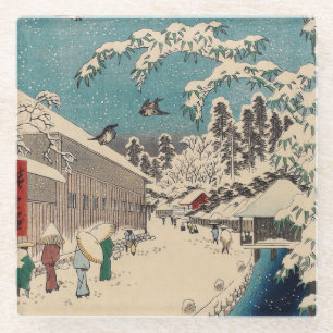 Hiroshige Winterlandschaft Japan Ukiyo-e Antiquitä Glasuntersetzer