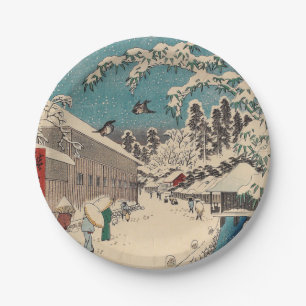 Hiroshige Winterlandschaft Japan Ukiyo-e Antiquitä Pappteller