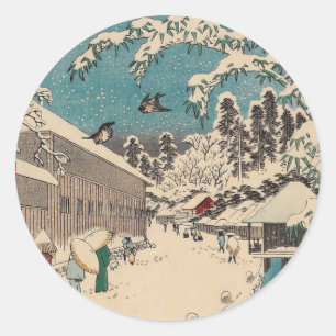 Hiroshige Winterlandschaft Japan Ukiyo-e Antiquitä Runder Aufkleber