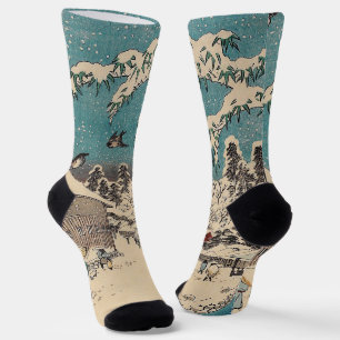 Hiroshige Winterlandschaft Japan Ukiyo-e Antiquitä Socken