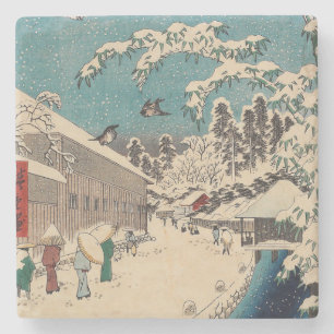 Hiroshige Winterlandschaft Japan Ukiyo-e Antiquitä Steinuntersetzer