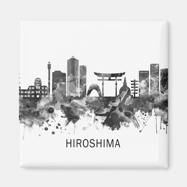 Hiroshima Japan Skyline BW Magnet (Vorne)