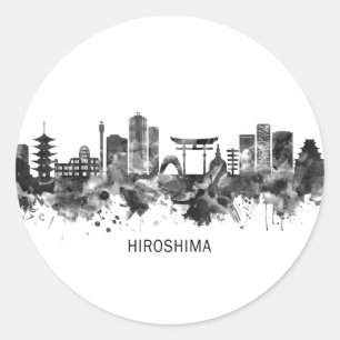 Hiroshima Japan Skyline BW Runder Aufkleber