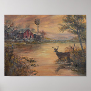Hirsch am Highway Pond Poster