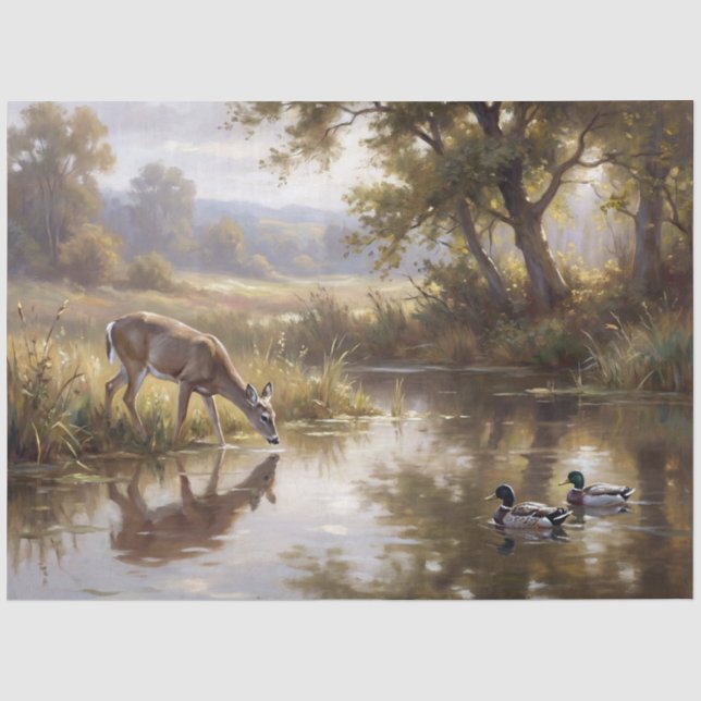 Hirsch am Teich Decoupage Seidenpapier (Vorderseite)
