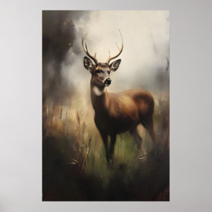 Hirsch auf der Wiese Vintage-Wildlife-Kunst, Rusti Poster