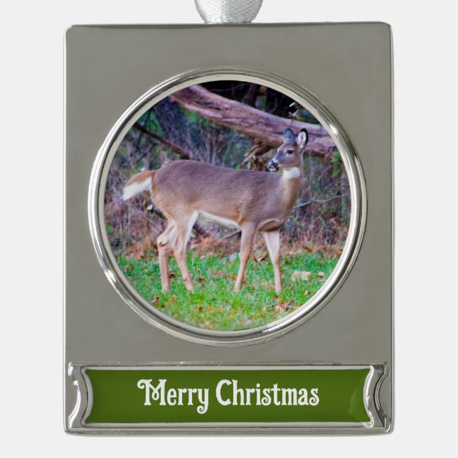 Hirsch Banner-Ornament Silber (Vorderseite)