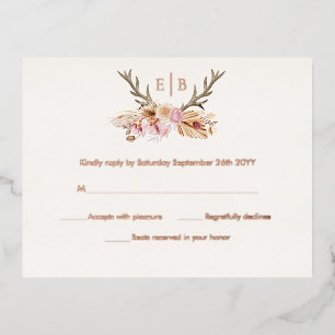 Hirsch Blumen Geweih Boho Modern RSVP Rosen Gold Folie Einladungspostkarte