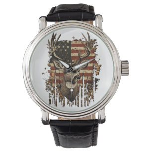 Hirsch, Bock-Saison USA-Flagge Armbanduhr