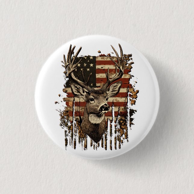 Hirsch, Bock Saison USA-Flagge Button (Vorderseite)