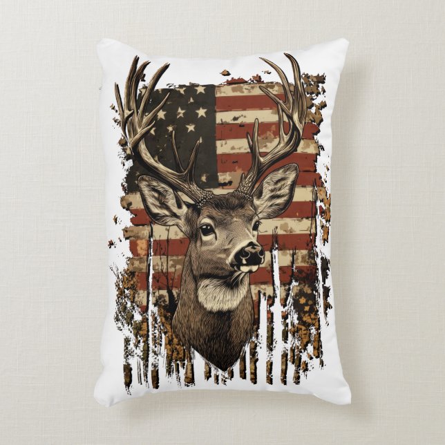 Hirsch, Bock-Saison USA-Flagge Dekokissen (Vorderseite(Vertikal))
