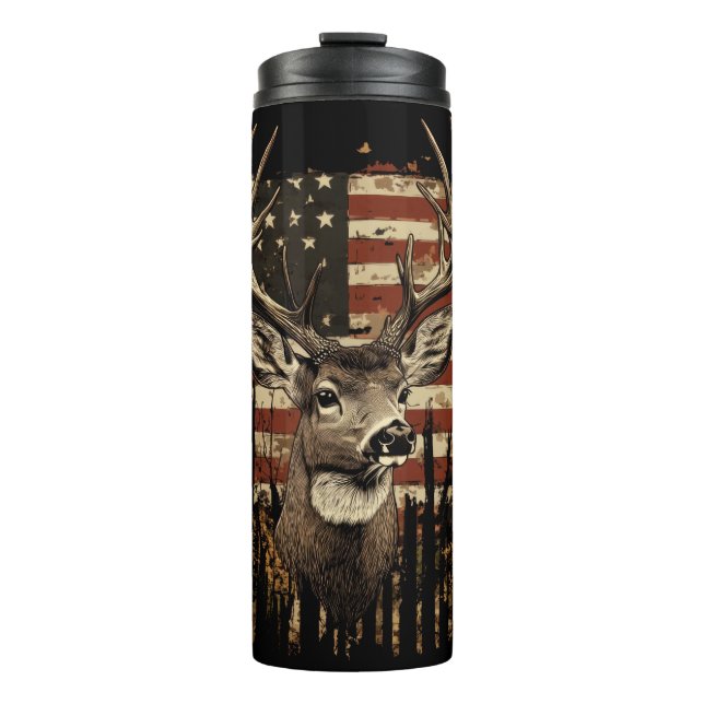 Hirsch, Bock-Saison USA-Flagge Thermosbecher (Vorderseite)