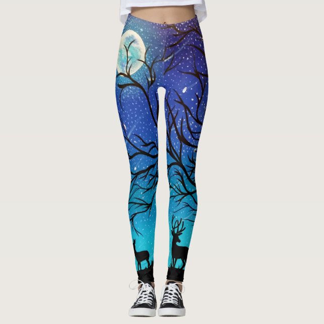 Hirsch durch Mondlicht Leggings (Vorderseite)