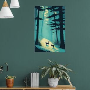 Hirsch Es schneit! Kunst der Minimalistischen Wint Poster