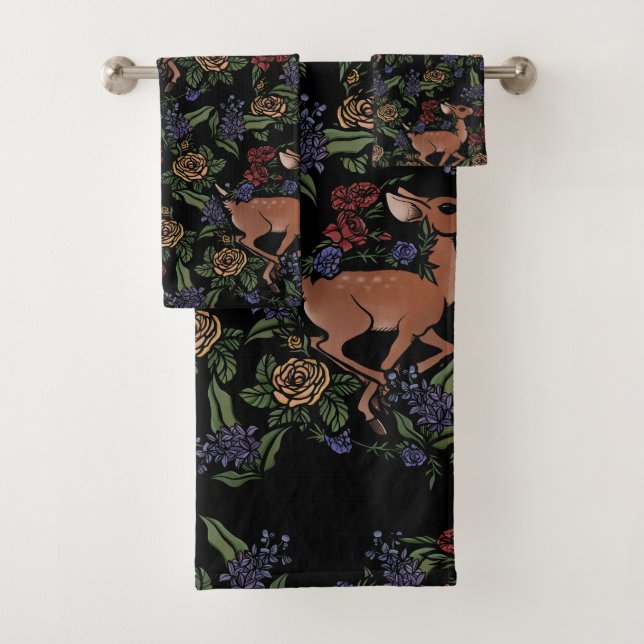 Hirsch Fawn Floral Pattern Badhandtuch Set (Insitu)