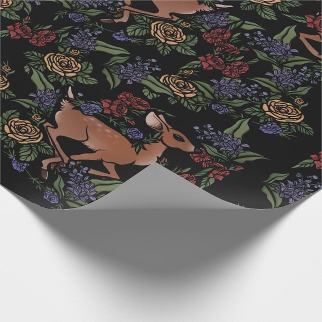 Hirsch Fawn Floral Pattern Geschenkpapier (Ecke)