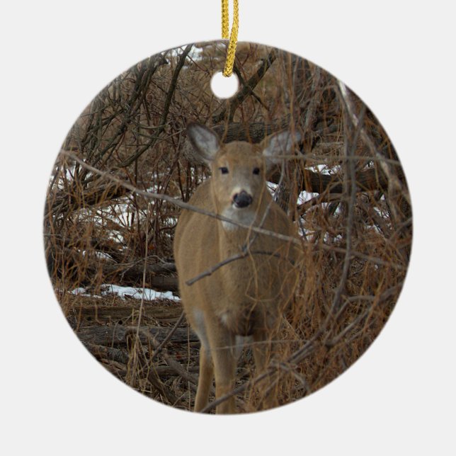 Hirsch-Foto-Ornament  Keramik Ornament (Vorne)